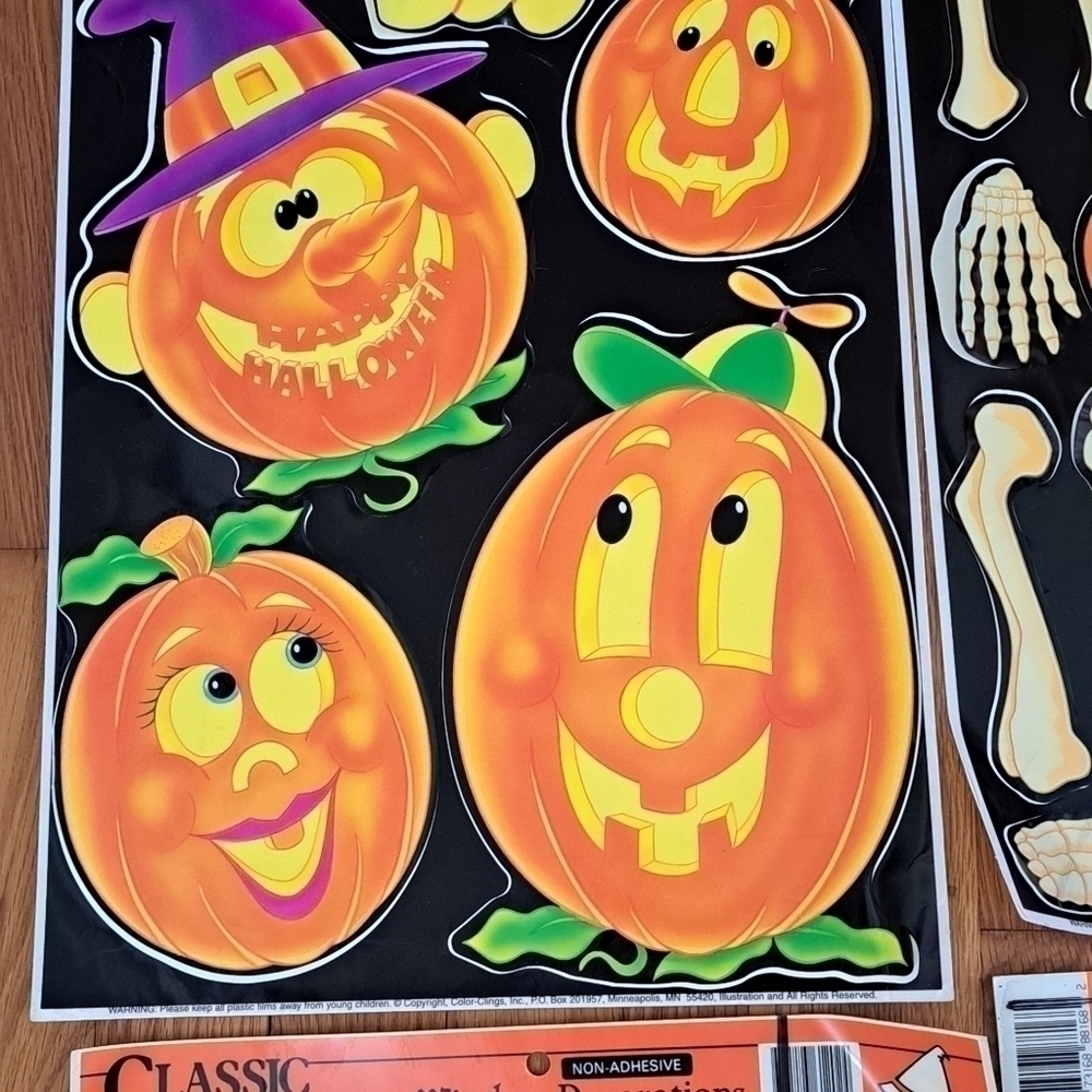 Vintage Halloween Window Clings Lot of 4 Sheets Witch Ghost Skeleton Pumpkin - Picture 5 of 16